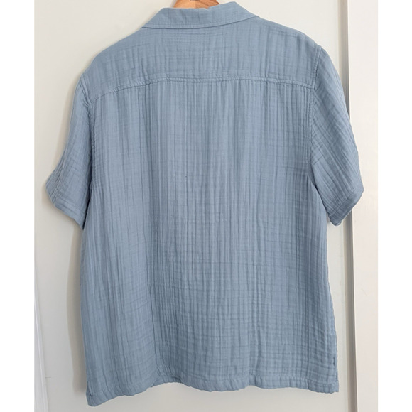 Lucky Brand 100% Cotton Gauze Button Up Casual Shirt Blue Large Short Sleeve - Picture 5 of 12